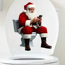 1pc Funny Santa Claus On Toilet Using Phone Decorative Toilet Sticker, For Home Bathroom And Public Toilet Decoration - A - View 4