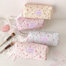 Fresh Bow & Floral Pencil Case, Large Capacity Compartment Stationery Pouch For Students, Stationery Storage Bag - Floral Bow - View 1