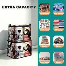 Multi-Size Multi-Pattern Cartoon Print Foldable Storage Box With Zipper Handle, Upgraded Fabric Large Capacity Organizer Bin For Wardrobe, Dorm, Underbed, Clothes, Bedding, Toys, Miscellaneous Items, Home Moving And Organization - Multi-color - View 5