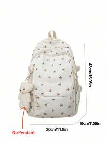 Dedoo Floral Pattern Multi-Compartment Zipper Side Buckle Large Capacity Lightweight Backpack, Suitable For Teenage Girls Students Back To School Campus Travel - Beige - View 10
