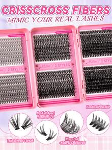 960-Piece Beginner-Friendly D-Curl Lash Set: Mixed 10D–60D (10–16mm) Soft, Lightweight, And Fluffy Cluster Lashes; Includes Glue, Tweezers, And Tools; Suitable For Daily Wear, Dates, Weddings, Parties, Music Festivals, And Halloween Makeup. - Black - View 4
