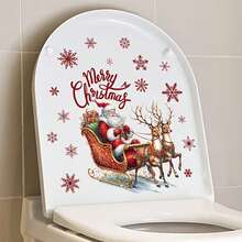 1pc Santa Claus, Reindeer And Snowflake Toilet Sticker | Matte PVC Material | Bedroom Wall Decal | Self-Adhesive Decorative Sticker | Removable (No Residue) | Bathroom Decor | Home Decor | Holiday Atmosphere - View 4