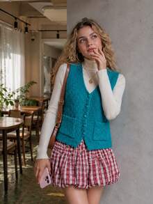 Alicedudu Cardigan Rompi Rajut Pelangsing Desain Musim Gugur Wanita - Biru - View 3