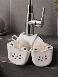 4pcs Set, 3 Random Color Cleaning Brushes + 1 Storage Rack, Suitable For Bathroom, Kitchen, Sink Organization, Durable Sponge Storage Rack, Bathtub And Shower Drain Rack, Decorative Sink Storage Rack, Halloween Gift, Christmas Gift, Birthday Gift, Party Favor - Multicolor - View 6