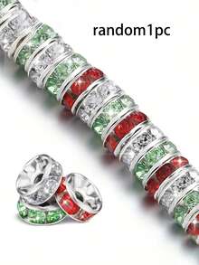 Christmas1/20 Pcs Red Green White 8mm Crystal Rhinestone Spacer Beads Set - Perfect For DIY Jewelry Making, Bracelets, Necklaces And Craft Gifts - Multicolor - View 12