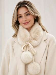 Women's Soft Faux Fur Collar Scarf, Pearl Decor, Plush Warm Winter Neck Accessory, Elegant Fashion Accessory For Autumn/Winter - Multicolor - View 4