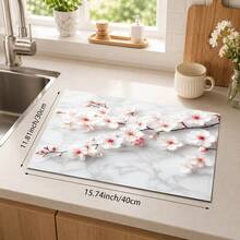 1pc Plum Blossom Marble Pattern Diatomaceous Earth Absorbent Bowl & Dish Drying Mat, Suitable For Kitchen Countertop, Home Dining Table Decor, Coffee Machine Mat, Breakfast Mat, Table Mat And Holiday Party Decoration - Multicolor - View 11