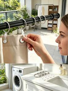 20/10/6pcs Plastic Curtain Rings With Metal Curtain Rod Rings And Detachable S-Shaped Hooks, Multi-Purpose Bathroom Shower Curtain Hooks, Can Hang Towels, Decorations, Keys, Home Storage Hooks - Multicolor - View 6