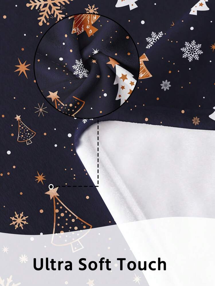 1pc Christmas Tree Flannel Blanket, Single‑Sided Print, Soft & Lightweight, Xmas Cartoon Pattern, Cozy, Easy Care, Multi‑Purpose Blanket, Suitable For Bedroom, Couch, Study And Dorm, Room Decor, Christmas Home Decor, Perfect Holiday Birthday Gift - Multicolor - View 5