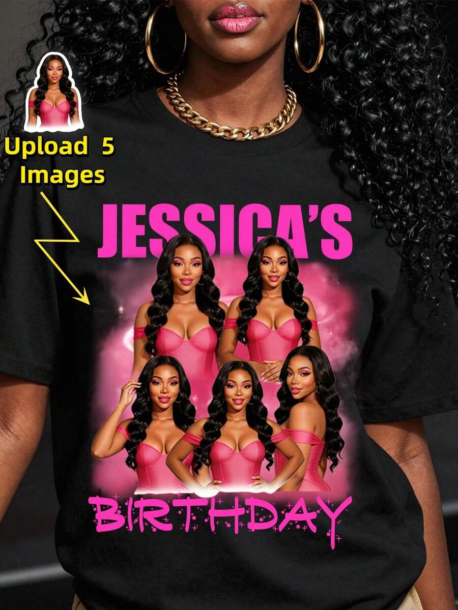 Customized 90s Vintage Rap T-Shirt, Personalized Gift, Birthday And Fun Party Custom Photo. Vintage Bootleg Style, Add Your Photo And Text - Black - View 1