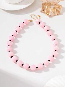 High Gloss Cherry Red Round Bead Acrylic OT Clasp Collarbone Necklace Daily Accessory - Red - View 21