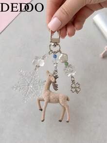 Dedoo Deer-Shaped Keychain Pendant, Translucent Snowflake Bag Charm, Korean Sweet Clover Backpack Hanging Chain, Y2K Girl Style Gift - Multicolor - View 4
