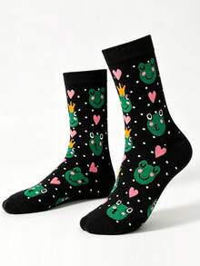 3 Pairs Heart Frog Pattern Socks, Novelty Holiday Gift, Unisex Mid-Calf Socks - Multicolor - View 3