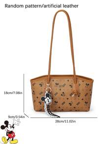 Disney Elegant & Sophisticated Style, Fashionable Versatile Mickey Mouse Print Shoulder Bag With Pendant Decoration Design, Can Hold Phone - Multicolor - View 4