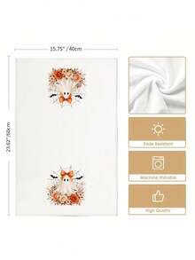 2pcs/4pcs Cute Halloween Ghost Kitchen Towel Set, Orange Bow Ghost & Autumn Floral Print, White Microfiber Absorbent Hand Towels, Bathroom Decor Holiday Gift - Multicolor - View 3