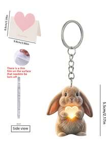 Cute 2d Flat Acrylic Lop-Eared Rabbit Heart Keychain, Bag Charm, Car Keychain Accessory, Gift For Girls (The Charm Is Flat, Not 3d). - Multicolor - View 10