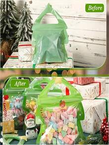 30 Kantong Kado Berbentuk Pohon Natal dengan Rusa Kutub - Kantong Snack Plastik dengan Resleting dan Pegangan, Dapat Ditutup Kembali, Cocok untuk Permen, Hadiah Pesta Liburan, dan Kado - beraneka warna - View 9