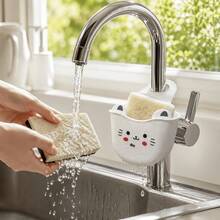 1pc Dual-Sided Faucet Drain Basket, Hollow Design For Quick Drainage, No-Drill Secure Fit, Sink Edge Storage For Sponge And Bath Ball, Kitchen Bathroom Washbasin Accessory, Anti-Slip Stain-Resistant Easy To Clean, Compact Lightweight Easy To Hang, Cute Decor For Daily Use - Multicolor - View 8