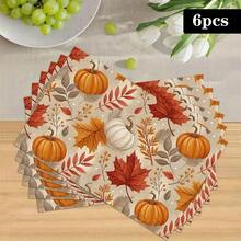 1/4/6pcs Autumn Series Full Print Pumpkin & Maple Leaf Pattern Placemats, Heat Resistant Table Mat For Home Kitchen/Dining Table Protection, Party Scene Decoration - Multicolor - View 14