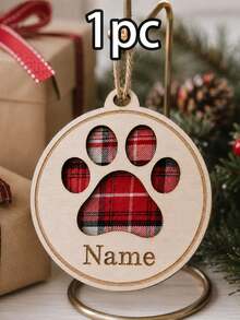 Custom Paw Print Christmas Ornament With Name, Personalized Wooden Pet Tree Decor, Rustic Plaid Holiday Style, Customized Christmas Hanging Ornament, Customizable Name Keepsake, Christmas Tree Decoration, Pet Lover Holiday Gift, Family, Friend - Multicolor - View 17