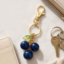 1pc Blueberry Keychain With Glossy Resin Pendant, Alloy Material, Suitable For Women's Wallet And Bag, Bag Charm, Travel Portable, Exquisite Gift - Blue - View 3
