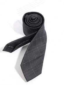 1pc Vintage Dark Pattern Plaid Men's Slim Tie, Minimalist Collegiate Style, Commuter Business Shirt Accessory - Multicolor - View 2
