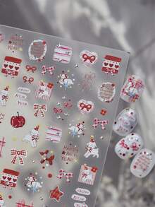 Beautizon Nailartlab Cute Cartoon Sheep Rhinestone Nail Stickers, Apple And Plaid Pattern, Suitable For Women And Girls DIY Nail Art - Multicolor - View 3