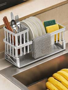 3/1pc Kitchen Drain Rack + 2pcs Metal Dish Cloth Rack/Set, Kitchen Sink Storage Organizer Rack With Drip Tray, Kitchen Storage Organizer, Kitchen Accessories, Home Essentials, Space-Saving, Can Hold Soap, Sponge, Towel, Brush And Other Kitchen Accessories Stainless Steel No-Drill Towel Rack - Multicolor - View 8