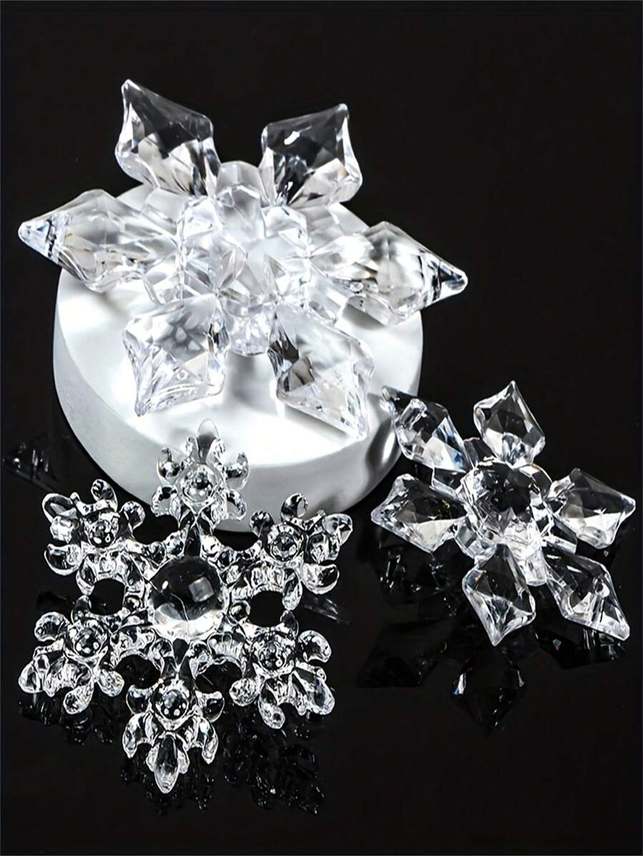 30pcs Assorted Acrylic Snowflake And Icicle Hanging Ornaments – Handmade Winter Wonderland Christmas Tree Decorations, Clear Crystal Snowflake Drops For Holiday Home Decor - Multicolor - View 1
