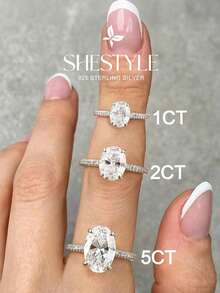 1pc 925 Sterling Silver Shiny Oval Engagement Ring/Wedding Ring, Women's Promise Ring/Eternity Ring, Exquisite Jewelry Gift - Silver - View 2