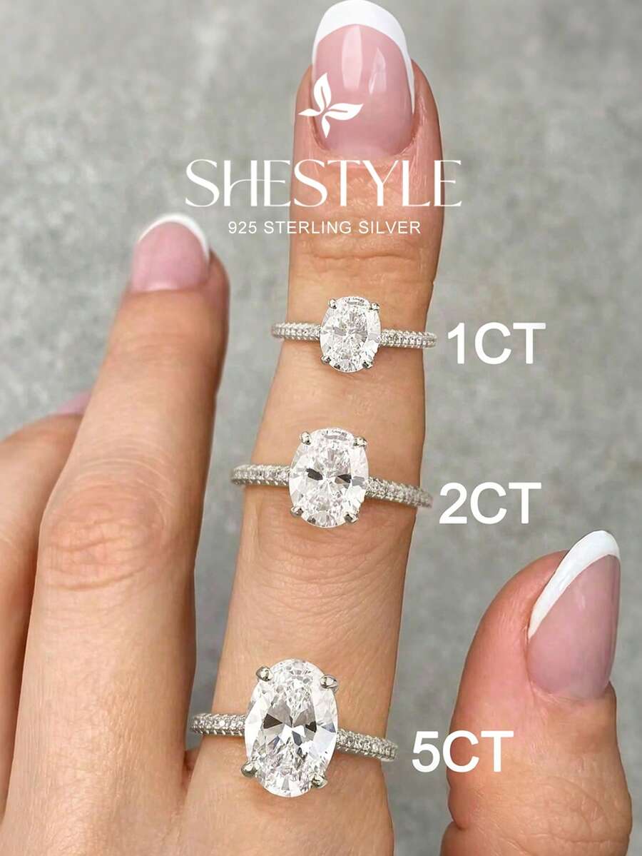 1pc 925 Sterling Silver Shiny Oval Engagement Ring/Wedding Ring, Women's Promise Ring/Eternity Ring, Exquisite Jewelry Gift
