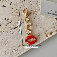 3pcs Girls Vintage Red Lips Pendant, Rhinestone Inlaid Heart Pendant, Gold Chain Lobster Clasp Bag Charm, Sexy Hot Girl Style Daily Versatile Accessory - Rhinestone Lip Lobster Clasp - View 3