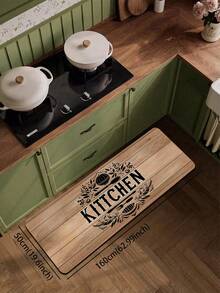 1pc Faux Wood Grain Board Base Vintage KITCHEN Theme Printed 3.5mm Floor Mat, Soft Rubber Cuttable, Kitchen Rug Bathroom Mat, Suitable For Kitchen, Bathroom, Entryway, Hallway, Living Room, Outdoor Garden Decor Small Rug Indoor Mat - Multicolor - View 18