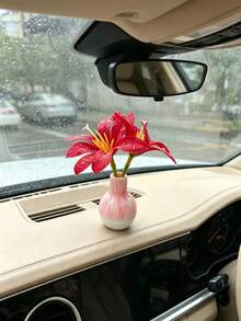 Small Flower Vase Car Ornament, Artificial Flower Car Interior Dashboard Decoration, Fresh Creative Car Interior Desktop Accessory, Mini Artificial Flower Car Interior Ornament, Small Flower Vase Dashboard Decoration, Healing Car Interior Desktop Decor Item - Lily Vase - View 9