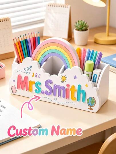 Personalized Desktop Organizer Box, Custom Pen Holder, Customizable With Name Or Text, For Office Desks And Study Desks, Teacher's Day Gift, Birthday Gift, Classroom Desktop Decoration, Ideal Present For Teachers, Friends And Family