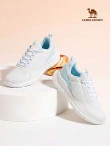CAMEL CROWN 女士户外休闲鞋，春夏透气网面减震防滑耐穿时尚休闲运动跑步鞋 - 白/冰川藍 - 查看 2