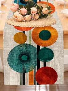 1pc Vintage Color Block Polka Dot Print Table Runner, Latest Spring/Summer Style, Nostalgic Art Style, Printed Polyester Tablecloth, Balanced Pattern Proportion, Rectangular Tablecloth, Spring (13x35.4/47.2/63/72/78.7 Inches) - Blue - View 2