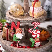 1pc Christmas Wooden Ornament, Gingerbread Man Candy Wooden Letter Decoration, Suitable For Home, Office Desk, Holiday Decor, Christmas - A - View 9