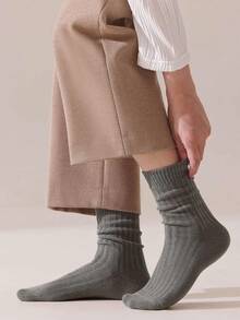 3/6 Pairs Men's Solid Color Vertical Striped Mid-Calf Socks, Simple Versatile Casual Mid-Calf Socks - Multicolor - View 2
