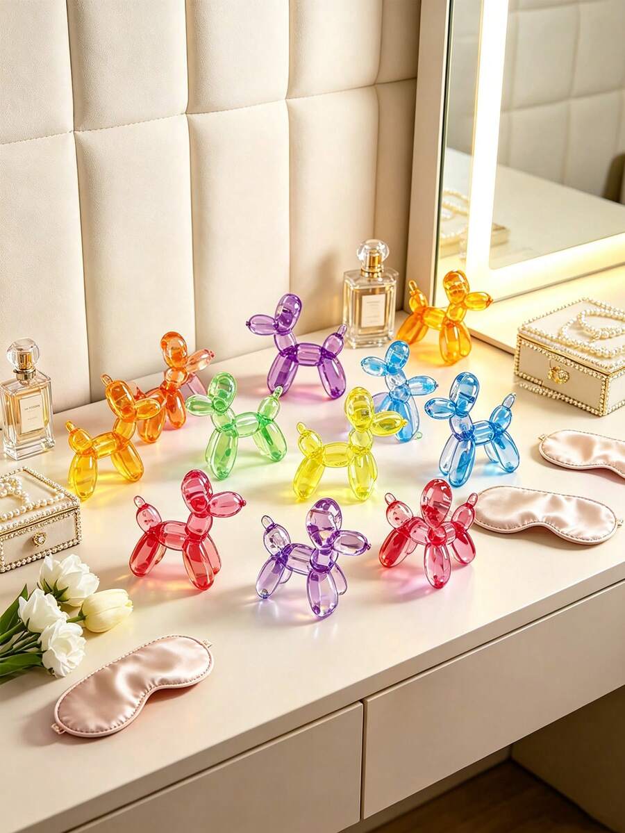 20/10pcs Colorful Balloon Dog Figurines, Desktop Decor, Mini Crystal Texture, Suitable For Living Room, Entryway, Coffee Shop, Halloween Tabletop, Holiday, Micro Landscape Decoration, Birthday Gift Bags, Party Fillers And Various DIY Craft Accessories - Multicolor - View 1