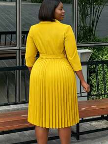 Women's Elegant Dress, Waist-Cinched Patchwork Solid Color Waist Decoration, Comfortable And Convenient, Optimizes Body Proportions; Casual Fashion, Fabric Material, Suitable For Spring/Summer And Autumn/Spring, Can Be Worn For Daily Casual, Vacation Commute, Workplace Office, Also Suitable For Dating, Party Dress, Tea Party, Wedding, Banquet, Outing Dress, Cream Yellow Dress, Formal Dress - Yellow - View 7