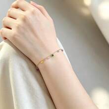 falinne Vòng tay mặt dây chuyền đá pha lê đa sắc tinh xảo bạc Sterling 925, mặt dây đính đá rhinestone nhiều màu dạng nhiều lớp điều chỉnh được, trang sức quà tặng cho bạn nữ - Vàng - Xem 2