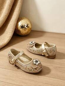 Girls' Bow Sweet Mary Jane Princess Shoes, Birthday Holiday Party Dress-Up Heels - Gold - View 1