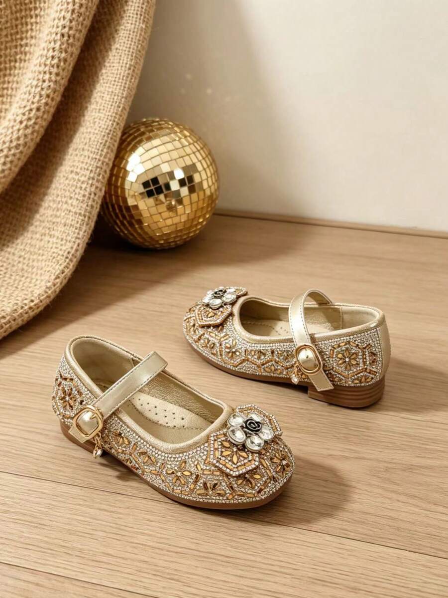 Girls' Bow Sweet Mary Jane Princess Shoes, Birthday Holiday Party Dress-Up Heels - Gold - View 1