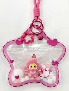 1 Bag Macaron Color Flocked Doll With Transparent PVC Printed Star Bag Strap, Dopamine Star Keychain With Spring Clip, Bag Charm, Birthday Gift, Party Favor - Star - View 6