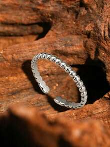 Anillo De Acero Inoxidable Con Diseño Geométrico Trenzado Simple, Anillo Abierto Ajustable, Joyería De Moda Para Mujer Para Regalo De Boda - Plateado - Ver 6