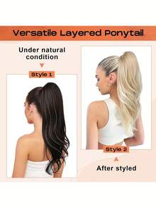 Women's Synthetic Fiber Drawstring Ponytail Hair Extensions, Deep Curly Heat-Resistant Instant Clip-In Hair Pieces, African Style Curly Hair Extensions - Gold - View 6