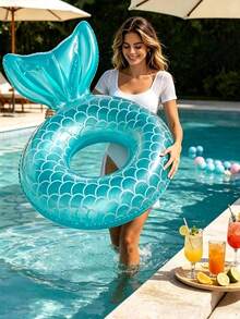 1pc Inflatable Mermaid Tail Swim Ring, Suitable For Swimming Pool, Beach, Theme Party, Inflatable Float Device, Auxiliary Tool, Pool Floating Raft, Water Resting Seat, Air Pump Sold Separately - Multicolor - View 5