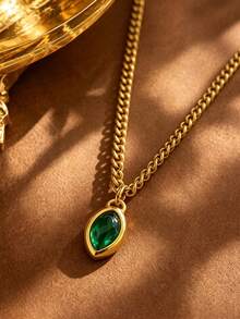 1pc Style Stainless Steel Geometric Design Pendant Necklace For Women, Suitable For Party/Gathering/Vacation Wear - Yellow Gold - View 7
