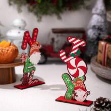 1pc Christmas Wooden Ornament, Gingerbread Man Candy Wooden Letter Decoration, Suitable For Home, Office Desk, Holiday Decor, Christmas - A - View 4
